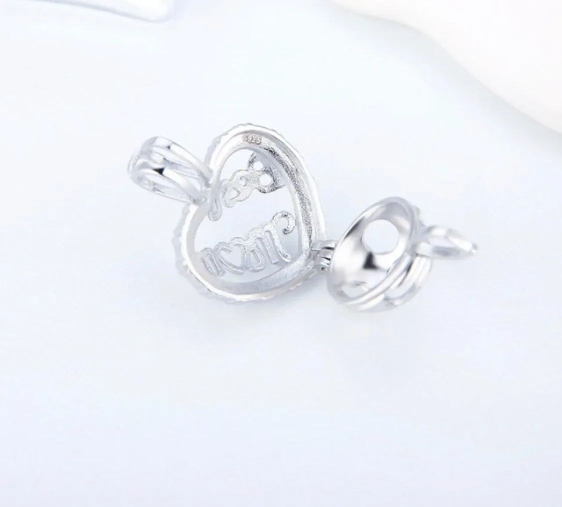 Best Mom Heart Sterling Silver Cage Pendant