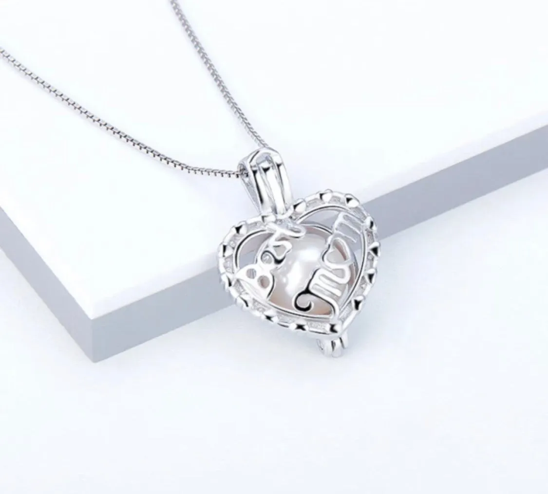 Best Mom Heart Sterling Silver Cage Pendant