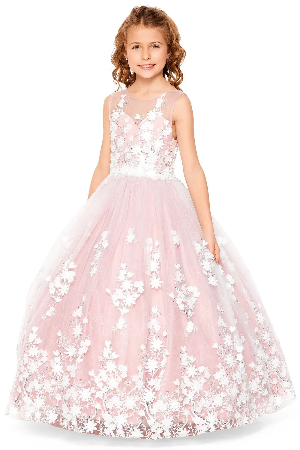 Big Girls Mauve 3D Floral Applique Lace Sequin Junior Bridesmaid Dress 8-16