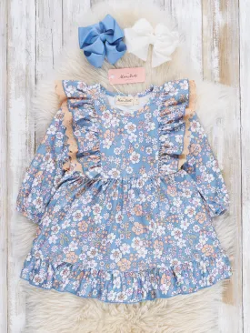 Blue Flower Child Ruffle Dress