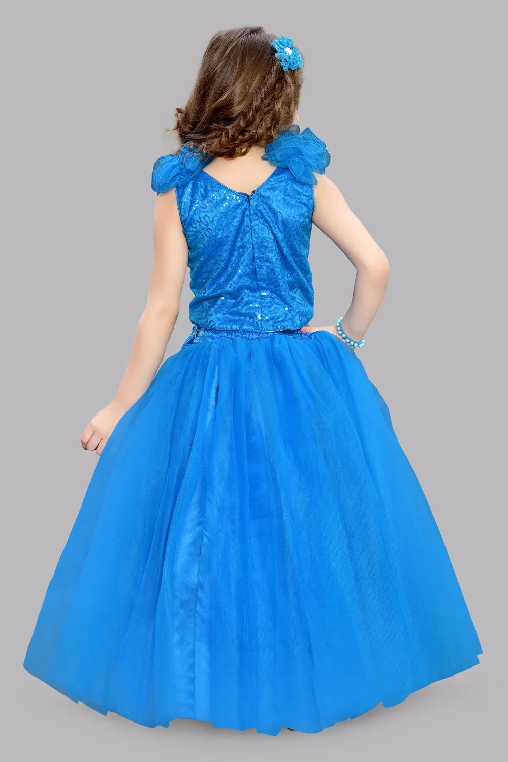 Blue Sequins Ruffle Skirt Top Set