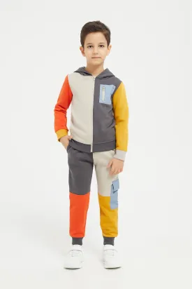 Boys Assorted Paneled Hooded Sweatshirt With Jog Pants (2 Piece)