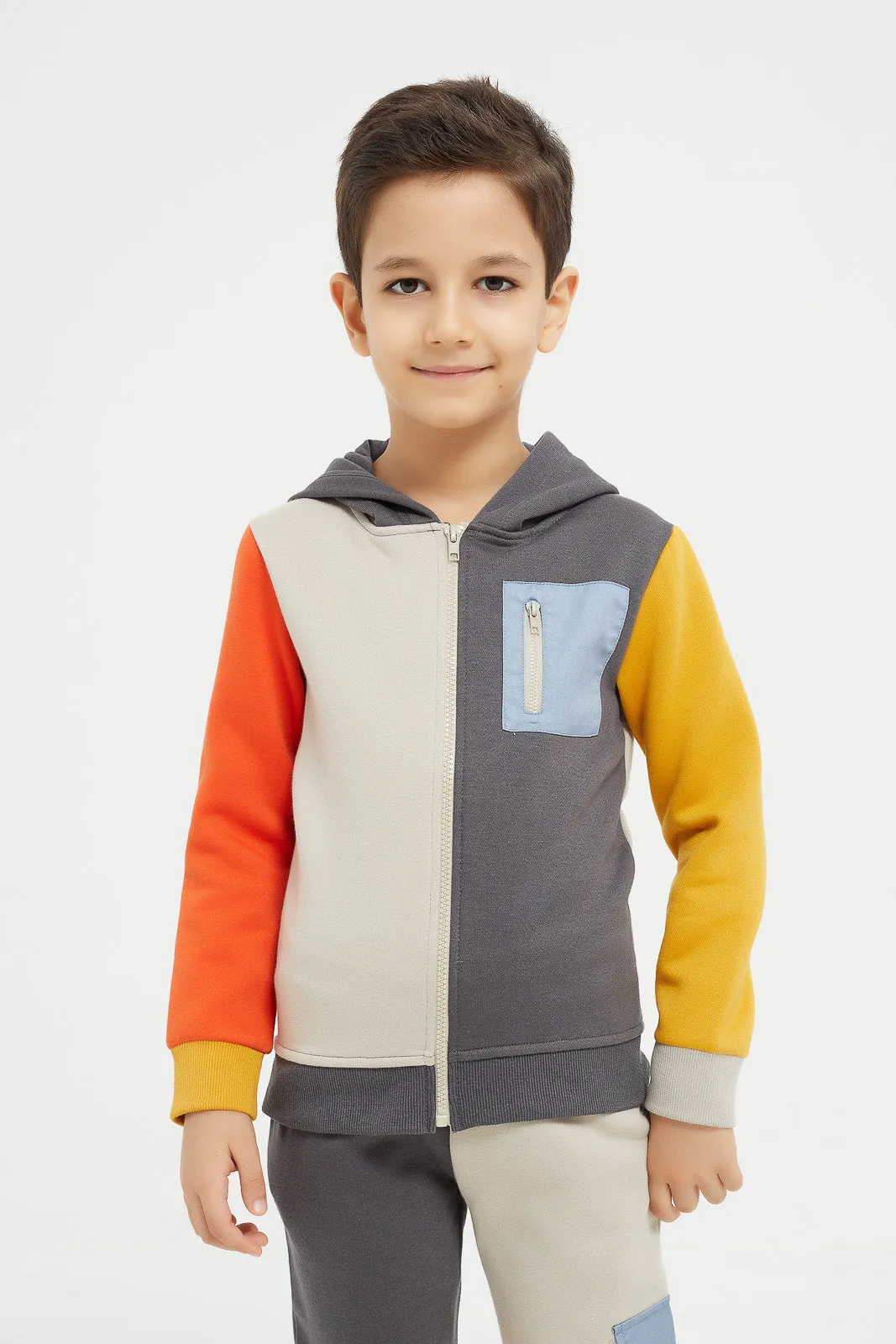 Boys Assorted Paneled Hooded Sweatshirt With Jog Pants (2 Piece)