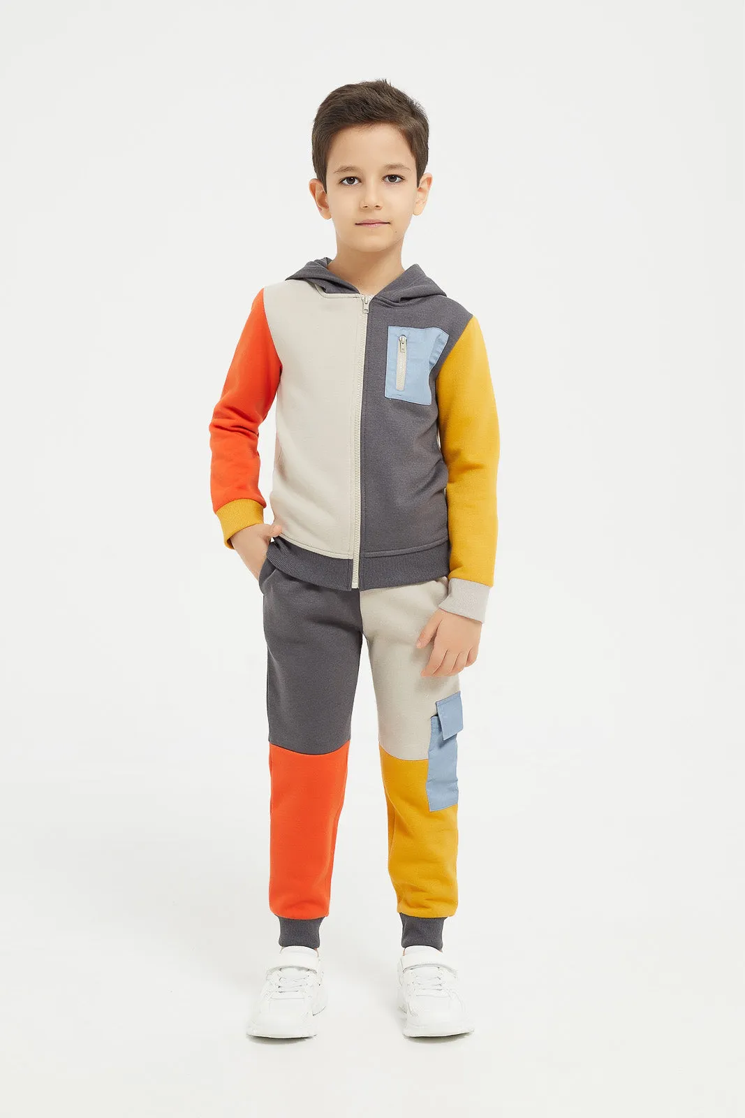 Boys Assorted Paneled Hooded Sweatshirt With Jog Pants (2 Piece)