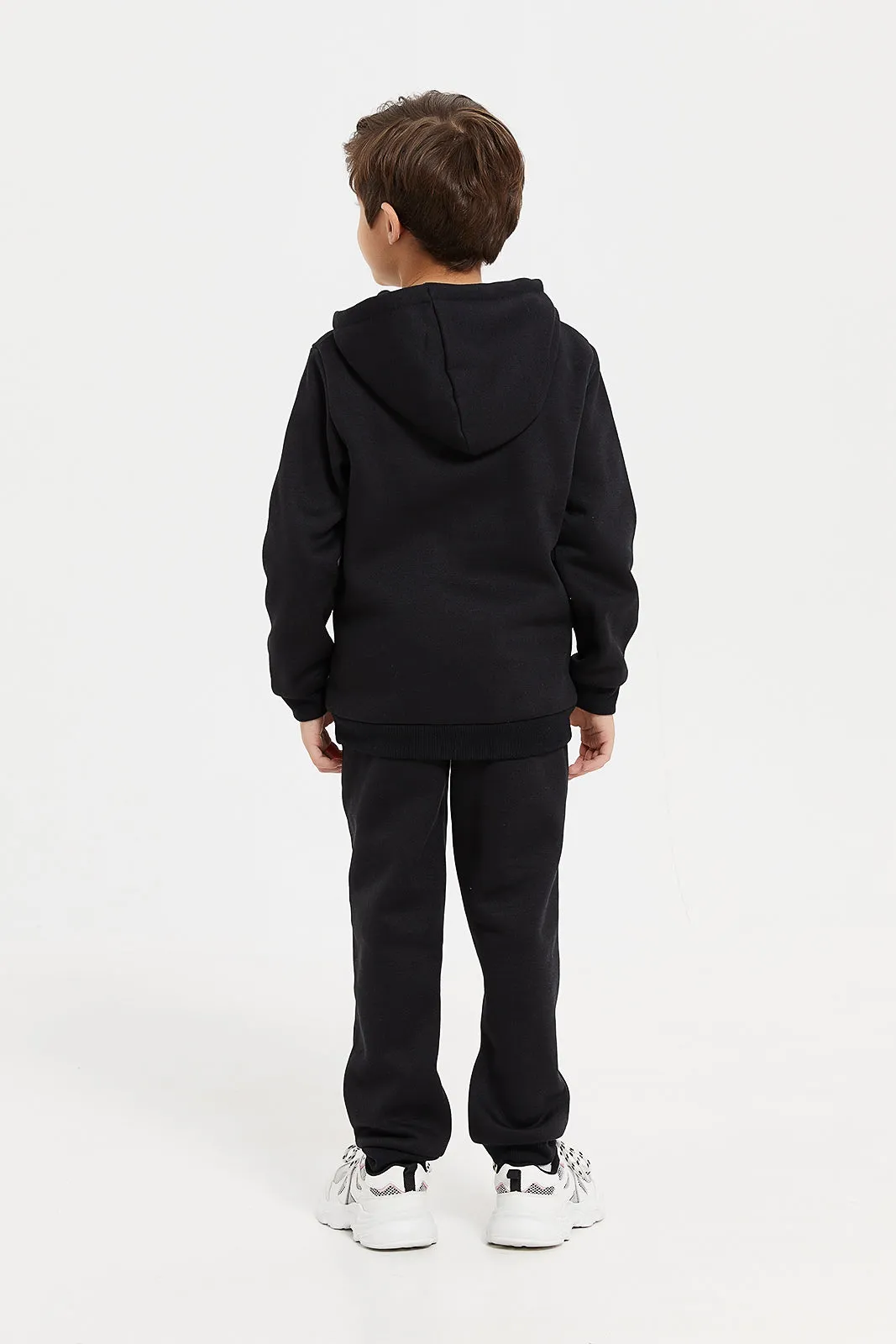 Boys Black Hooded Sweatshirt With Jog Pants (2 Piece)