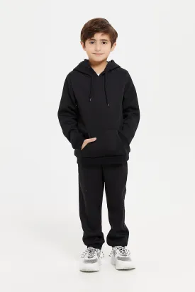 Boys Black Hooded Sweatshirt With Jog Pants (2 Piece)