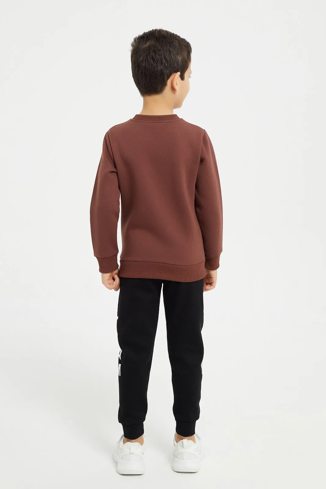 Boys Brown Letters Print Sweatshirt With Jog Pants (2 Pice)