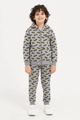 Boys Grey Batman Print Hooded Jog Suit (2 Piece)