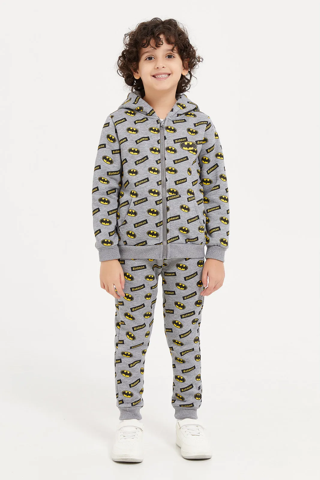 Boys Grey Batman Print Hooded Jog Suit (2 Piece)
