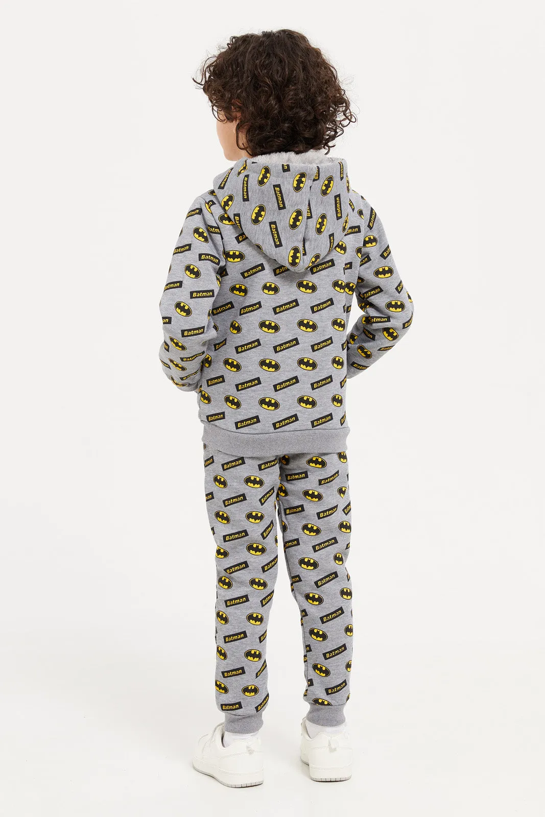 Boys Grey Batman Print Hooded Jog Suit (2 Piece)