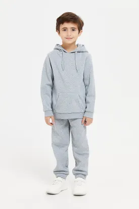 Boys Heather Grey Hooded Sweatshirt With Jog Pants (2 Piece)