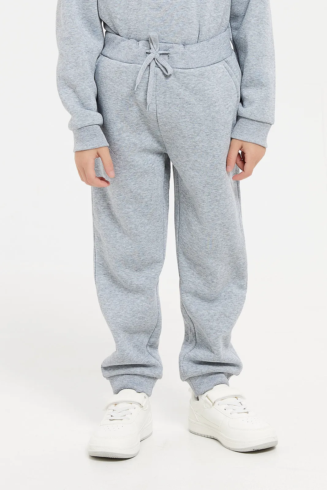 Boys Heather Grey Hooded Sweatshirt With Jog Pants (2 Piece)