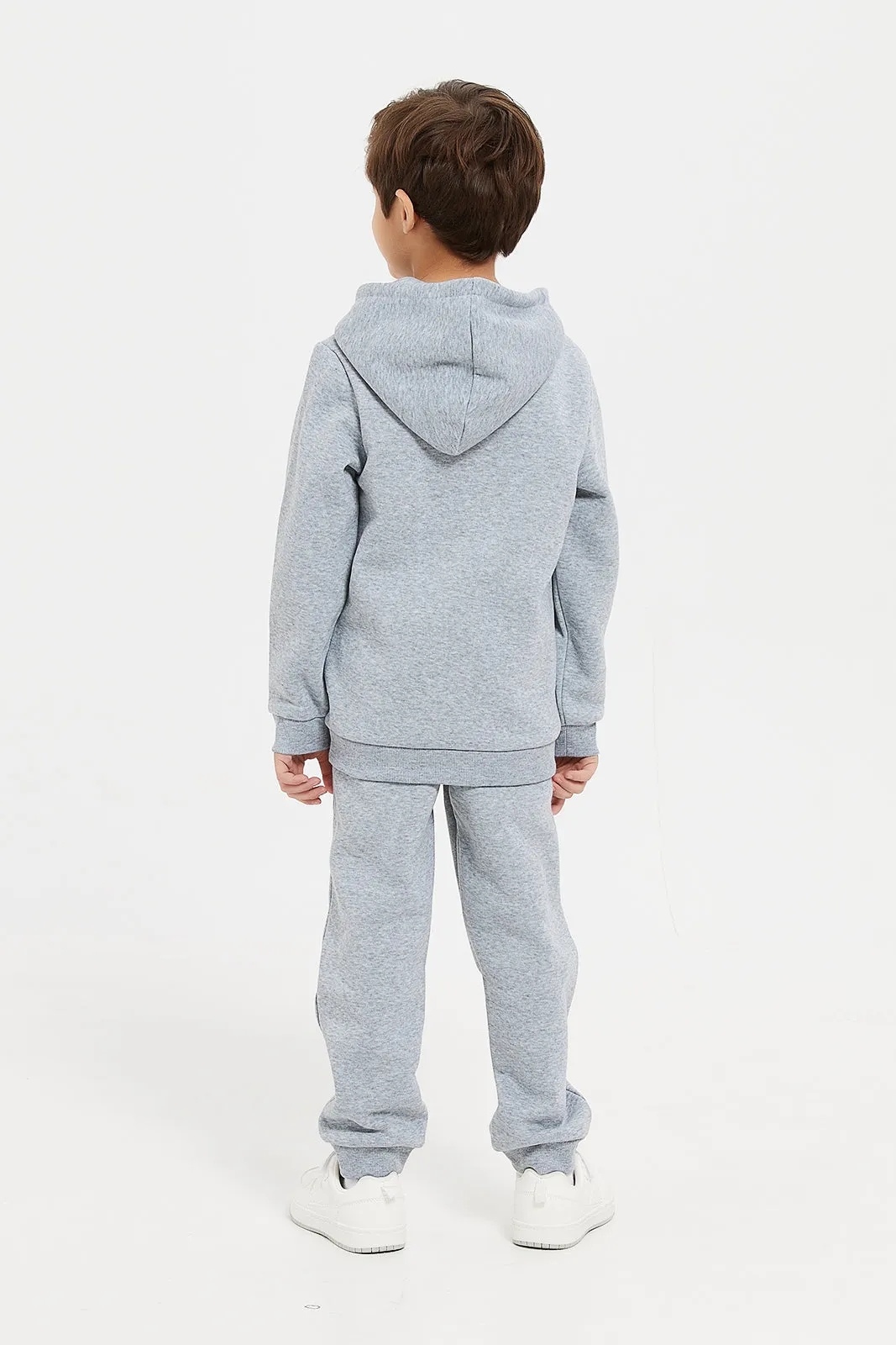 Boys Heather Grey Hooded Sweatshirt With Jog Pants (2 Piece)