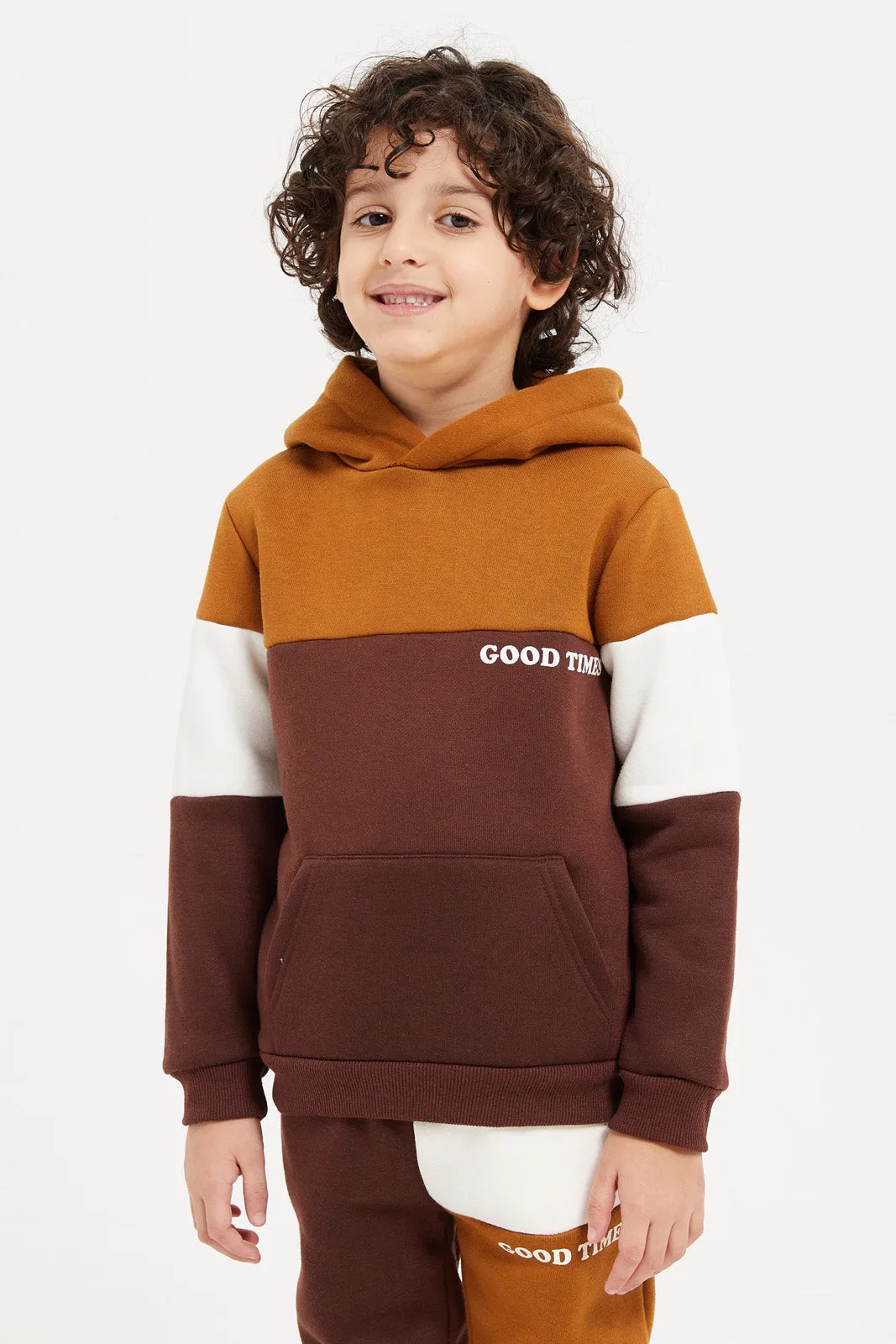 Boys Multicolour Colour Block Hooded Jog Suit (2 Piece)