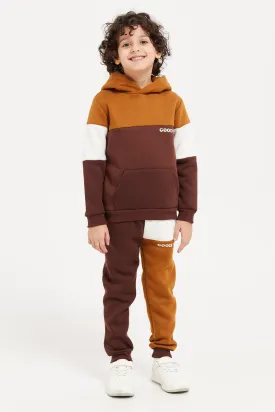 Boys Multicolour Colour Block Hooded Jog Suit (2 Piece)
