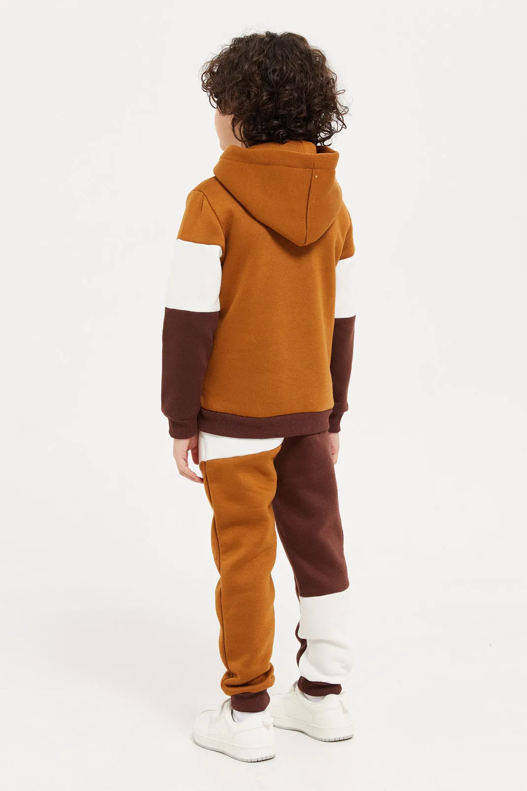 Boys Multicolour Colour Block Hooded Jog Suit (2 Piece)