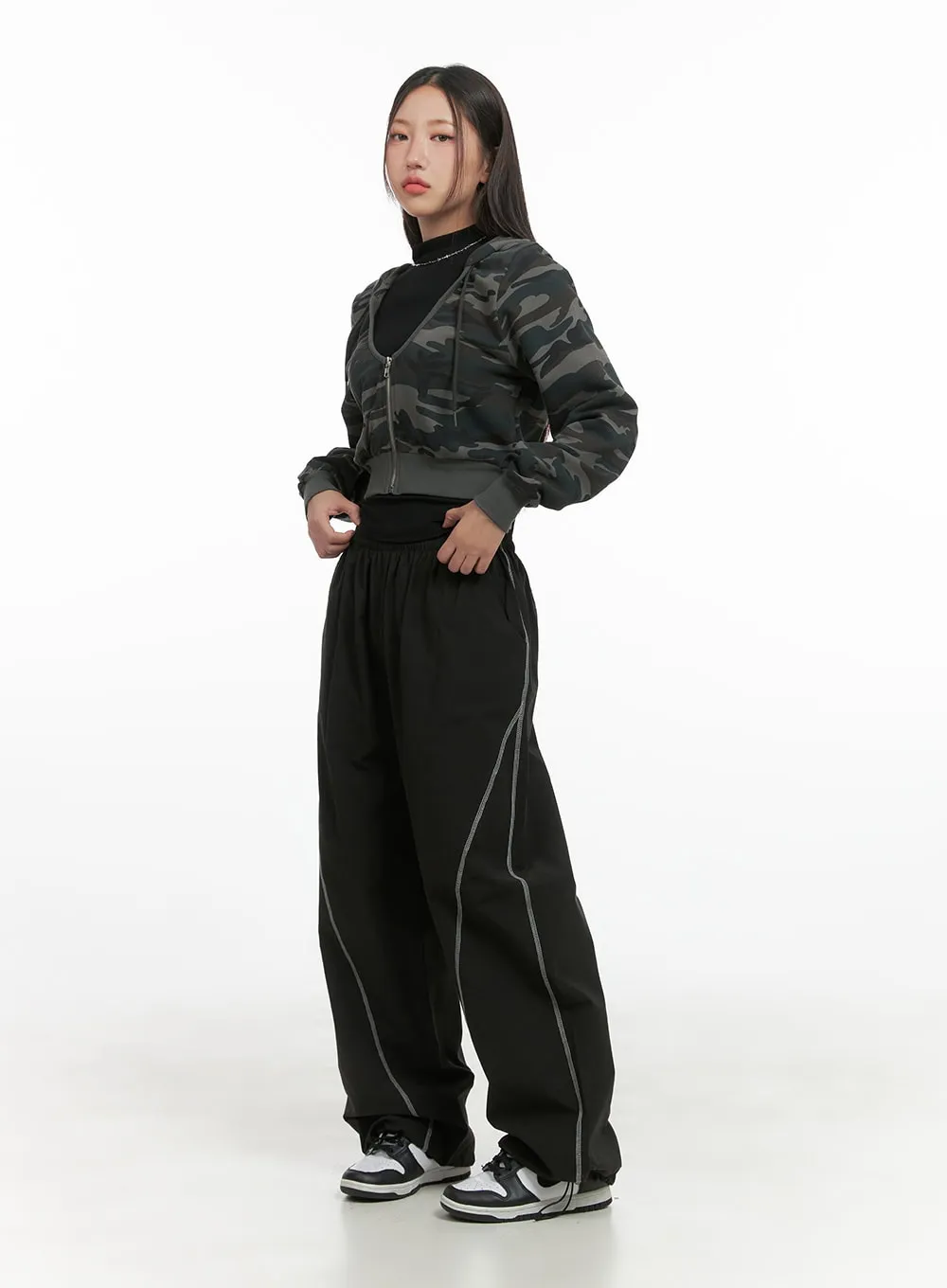 Camo Cropped Hoodie Zip-up CO402