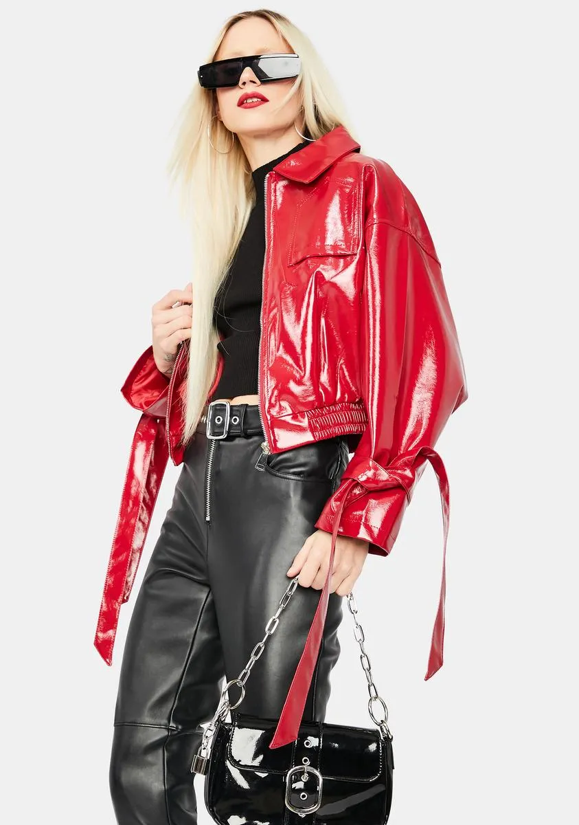 Cherry Untamed Love Vegan Leather Bomber Jacket