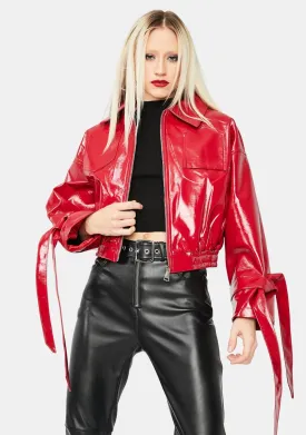 Cherry Untamed Love Vegan Leather Bomber Jacket