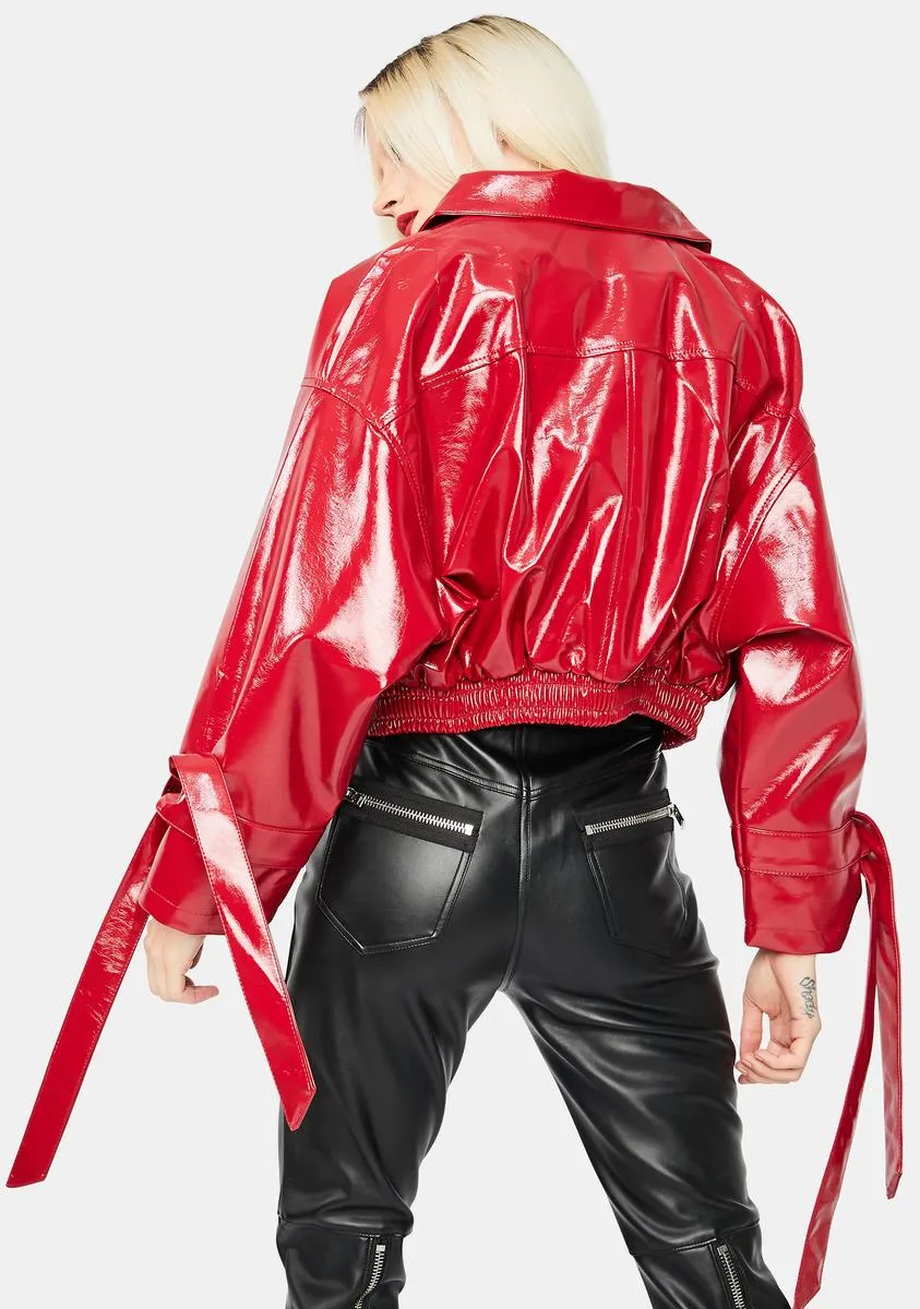 Cherry Untamed Love Vegan Leather Bomber Jacket