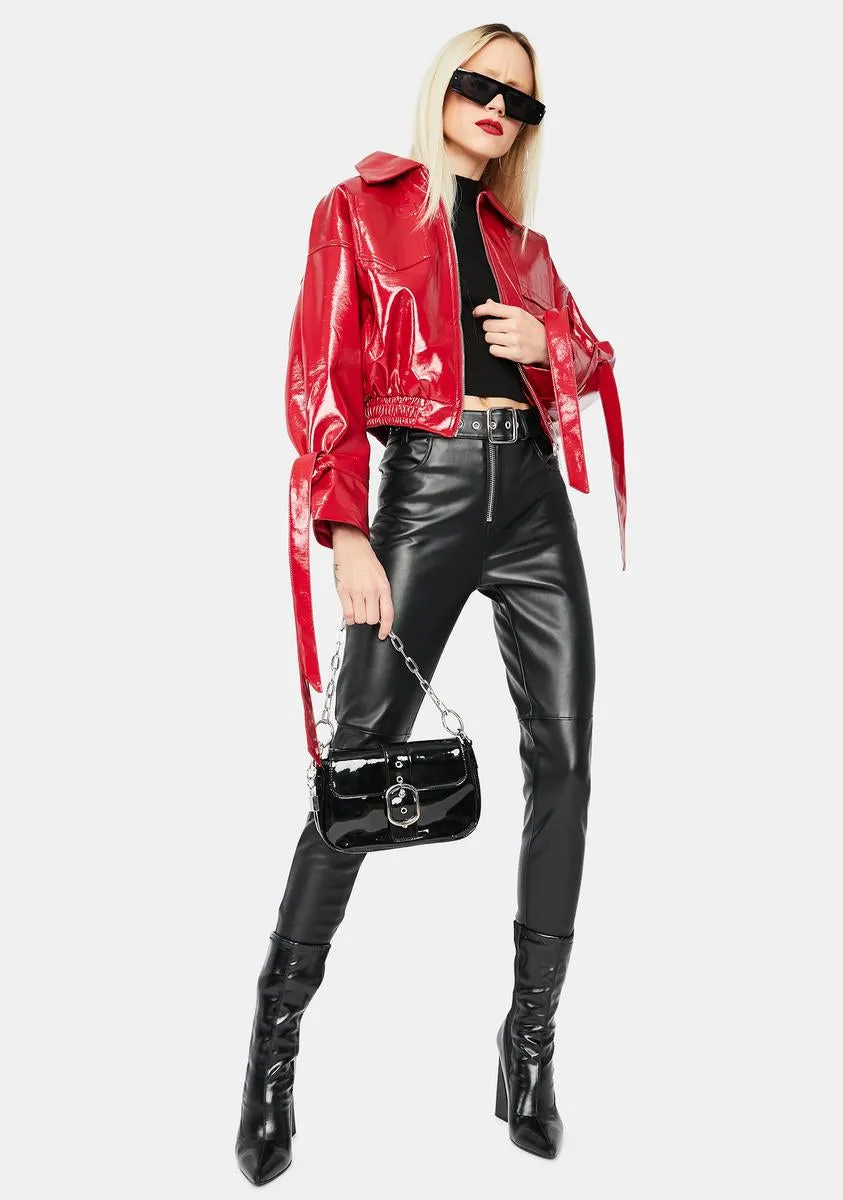 Cherry Untamed Love Vegan Leather Bomber Jacket