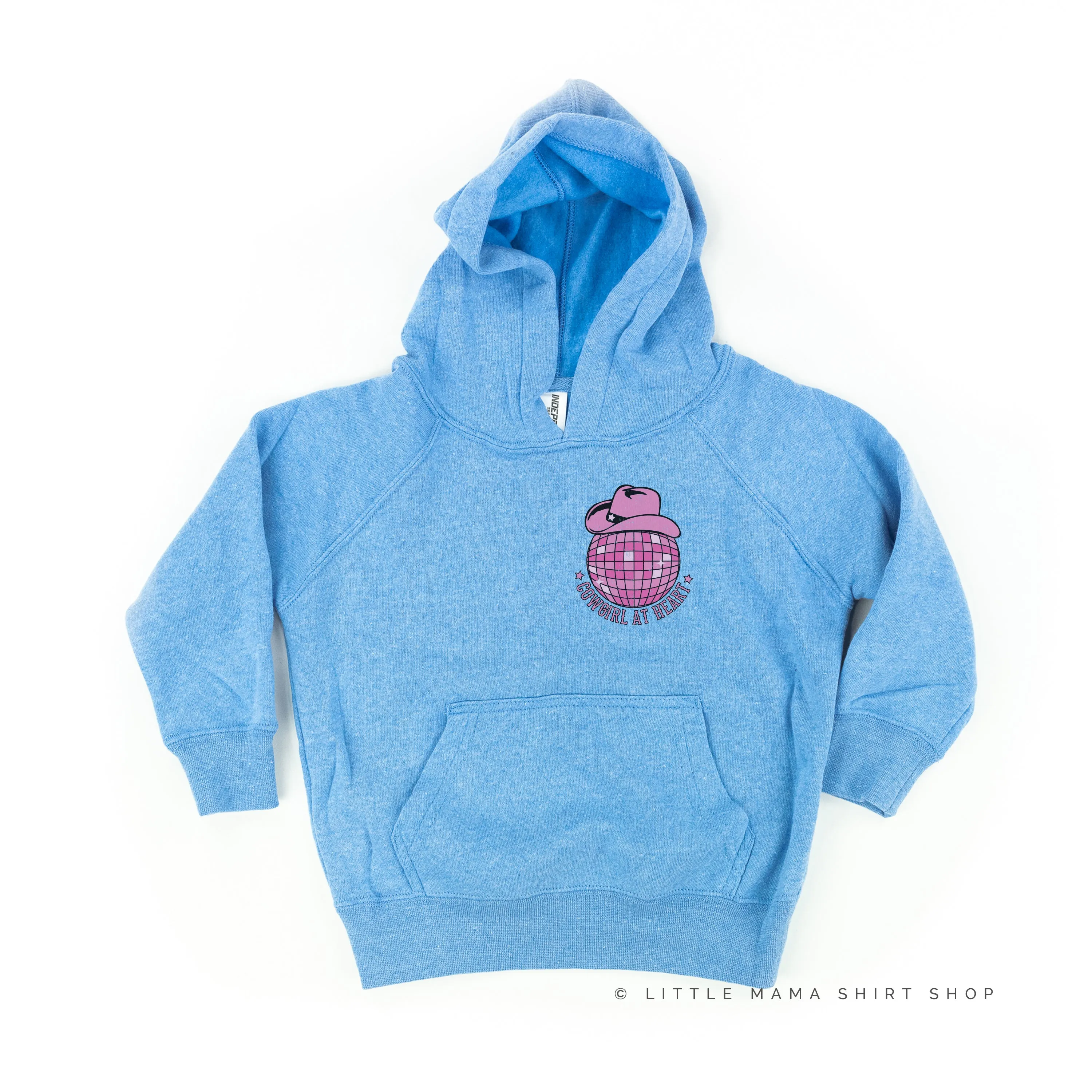 Cowgirl at Heart - Disco (Pocket) w/ Howdy x3 on Back - Distressed Design - Child Hoodie