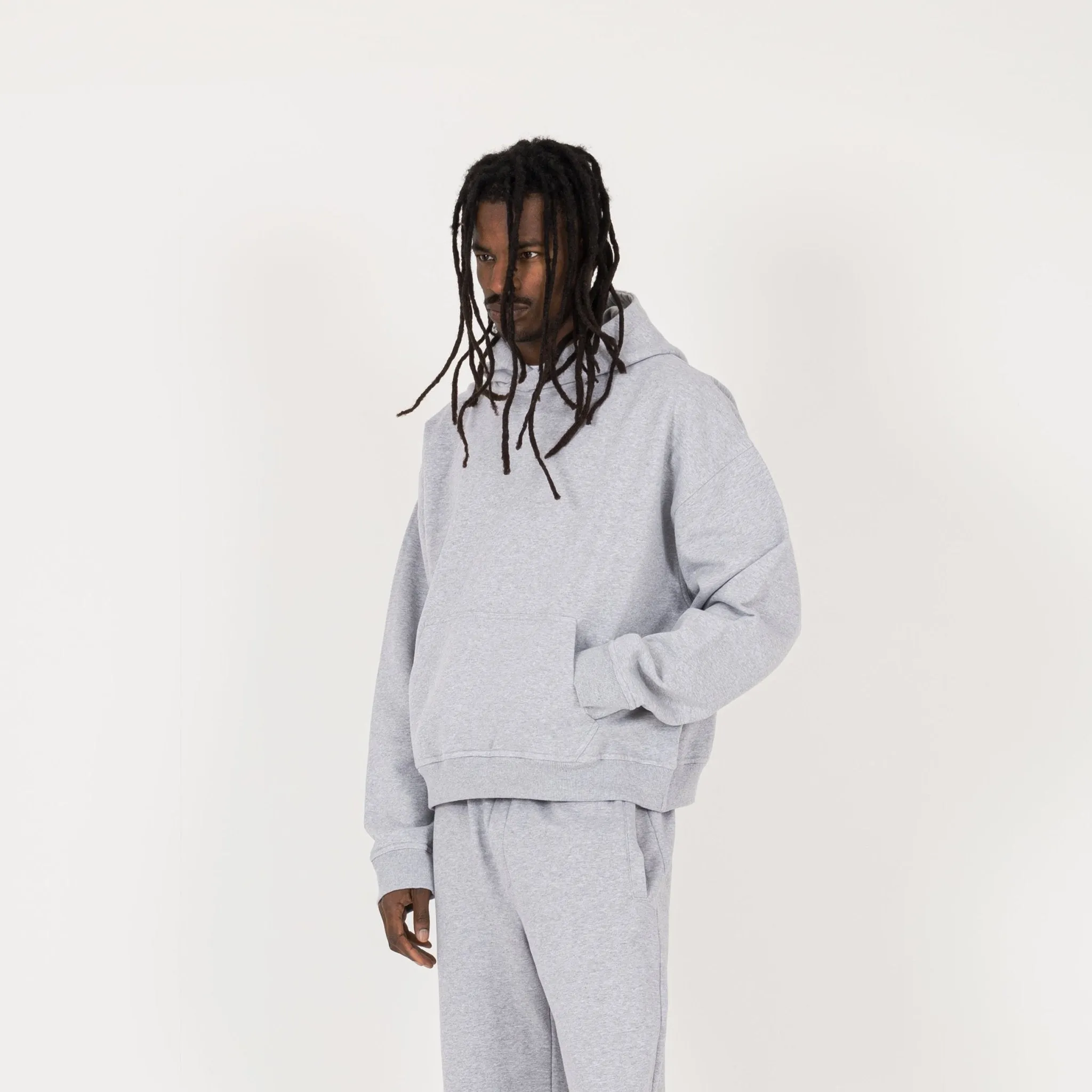 Cropped Hoodie - Light Marl Grey