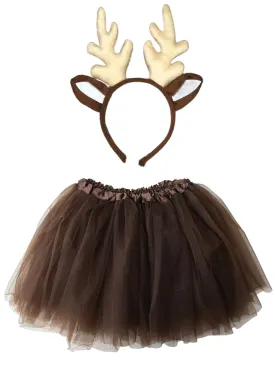 Deer or Reindeer Costume - Complete Kids Costume Set with Tutu and Antler Headband