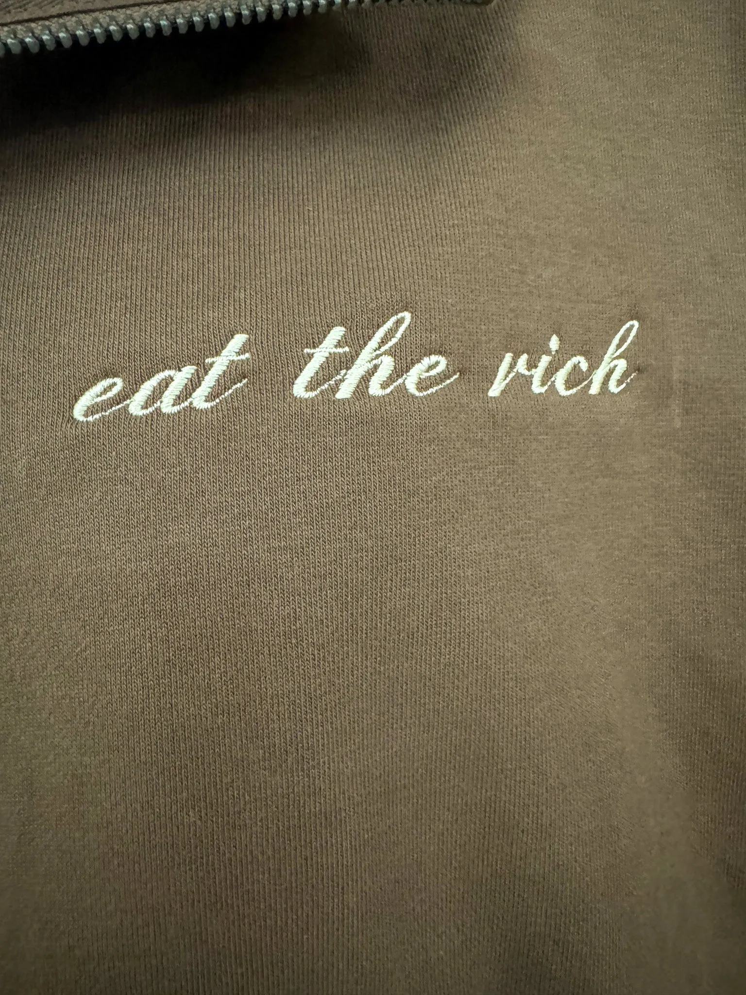 Eat the Rich Brown Cropped Quarter Zip Hoodie 2XL
