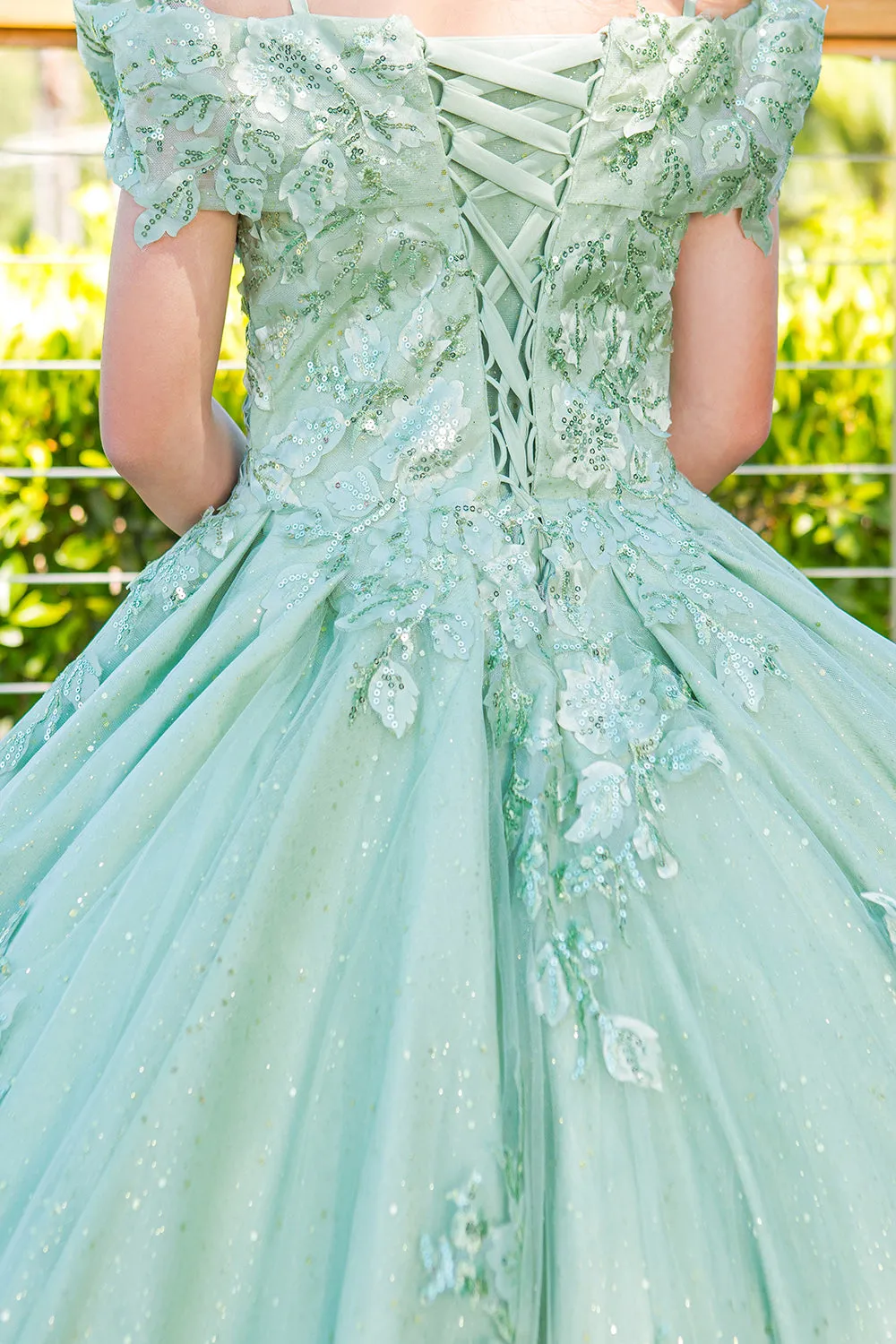Girls Bliss Sweetheart Sequin Glitter Lace Train Ball Gown 2-16
