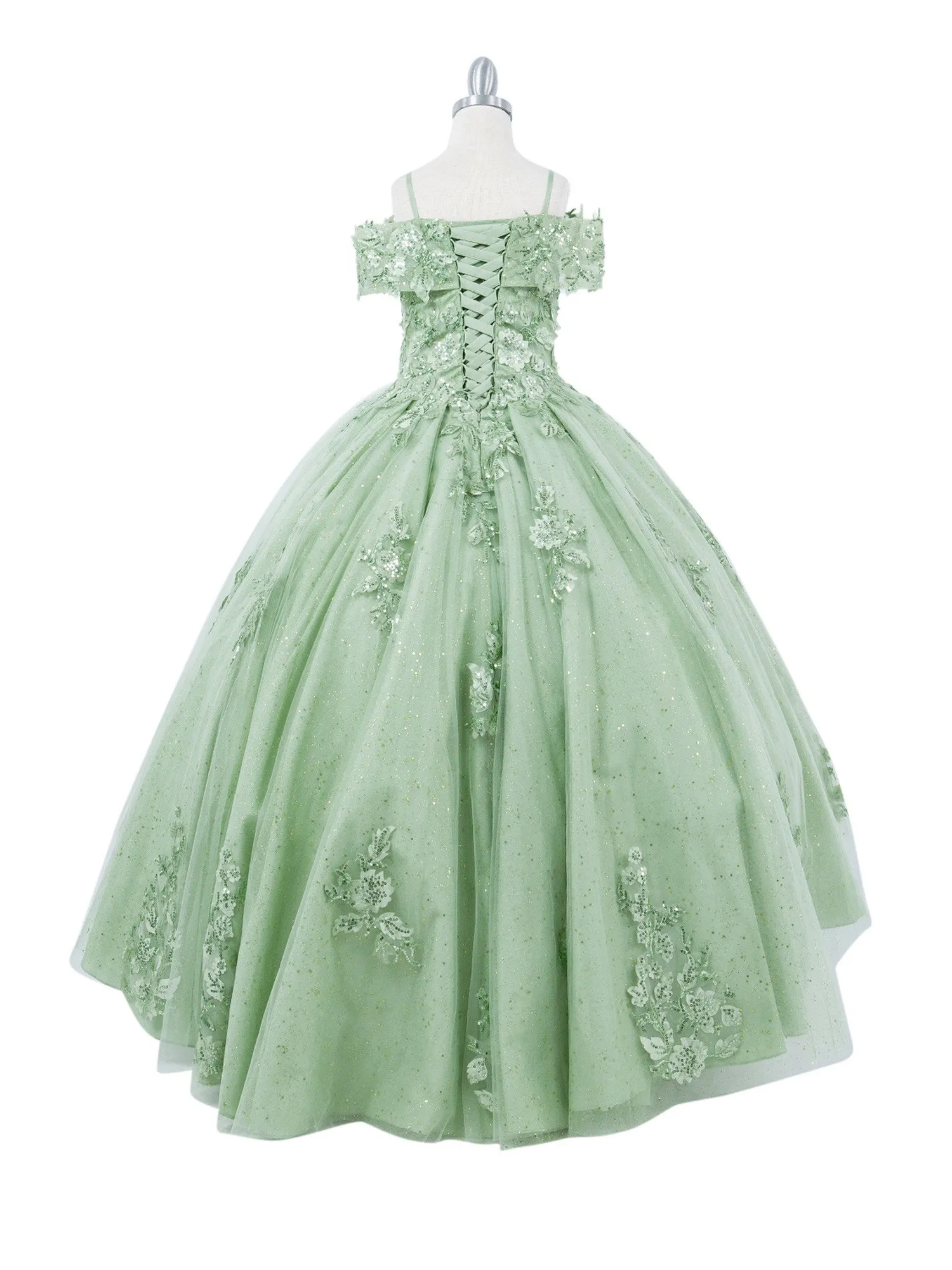 Girls Bliss Sweetheart Sequin Glitter Lace Train Ball Gown 2-16