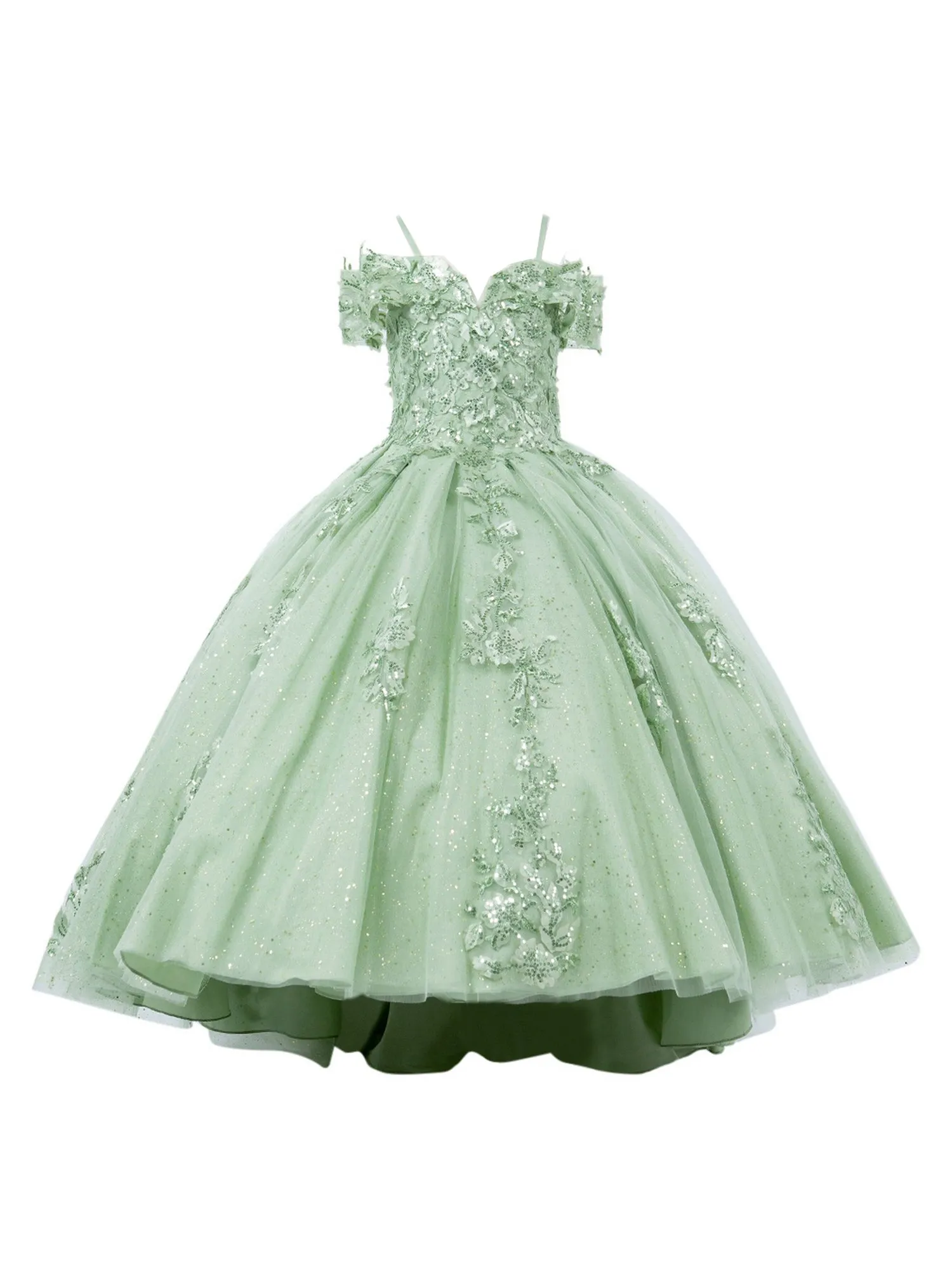 Girls Bliss Sweetheart Sequin Glitter Lace Train Ball Gown 2-16