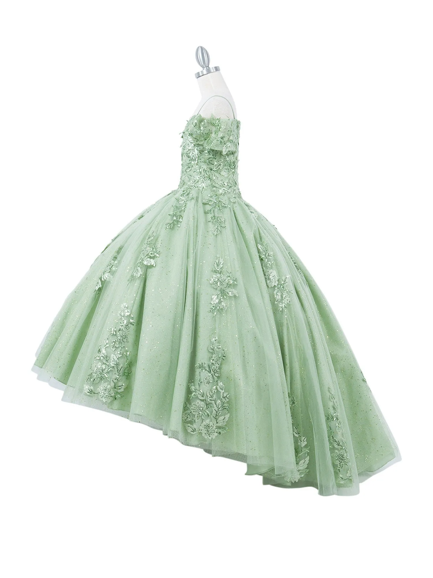 Girls Bliss Sweetheart Sequin Glitter Lace Train Ball Gown 2-16