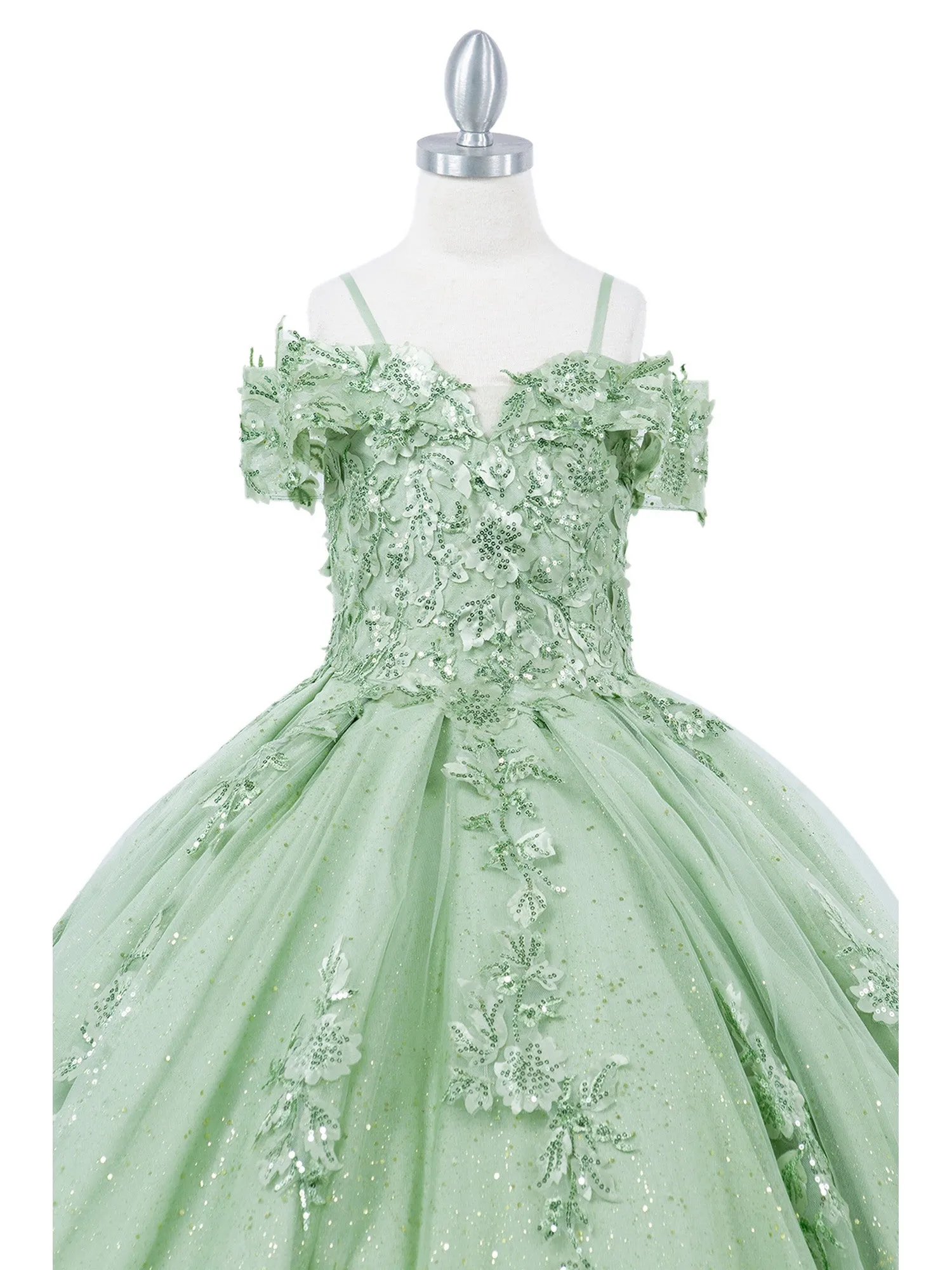 Girls Bliss Sweetheart Sequin Glitter Lace Train Ball Gown 2-16