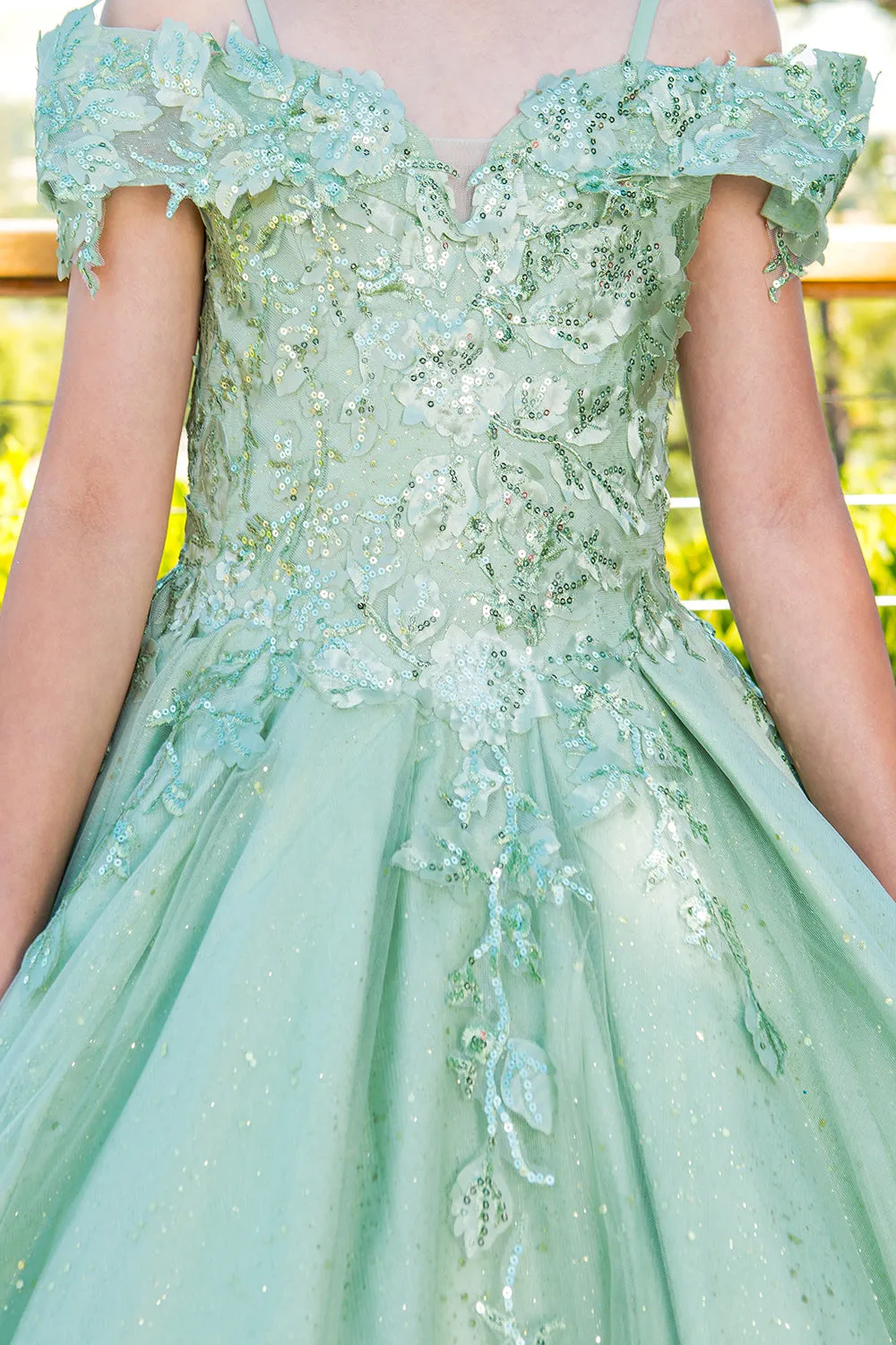 Girls Bliss Sweetheart Sequin Glitter Lace Train Ball Gown 2-16