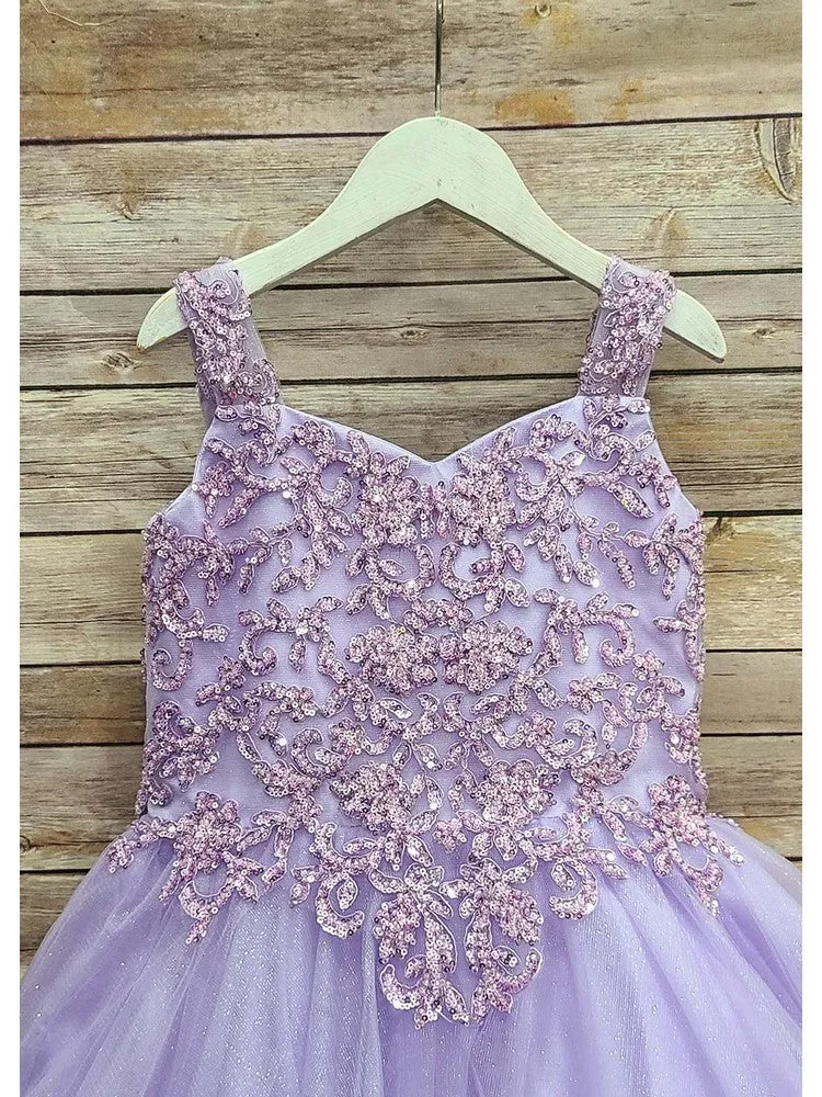 Girls Embroidered Bodice Glitter Lace Tulle Gown, Size 12