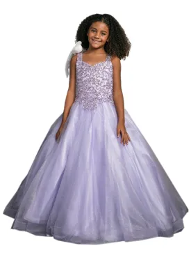 Girls Embroidered Bodice Glitter Lace Tulle Gown, Size 12