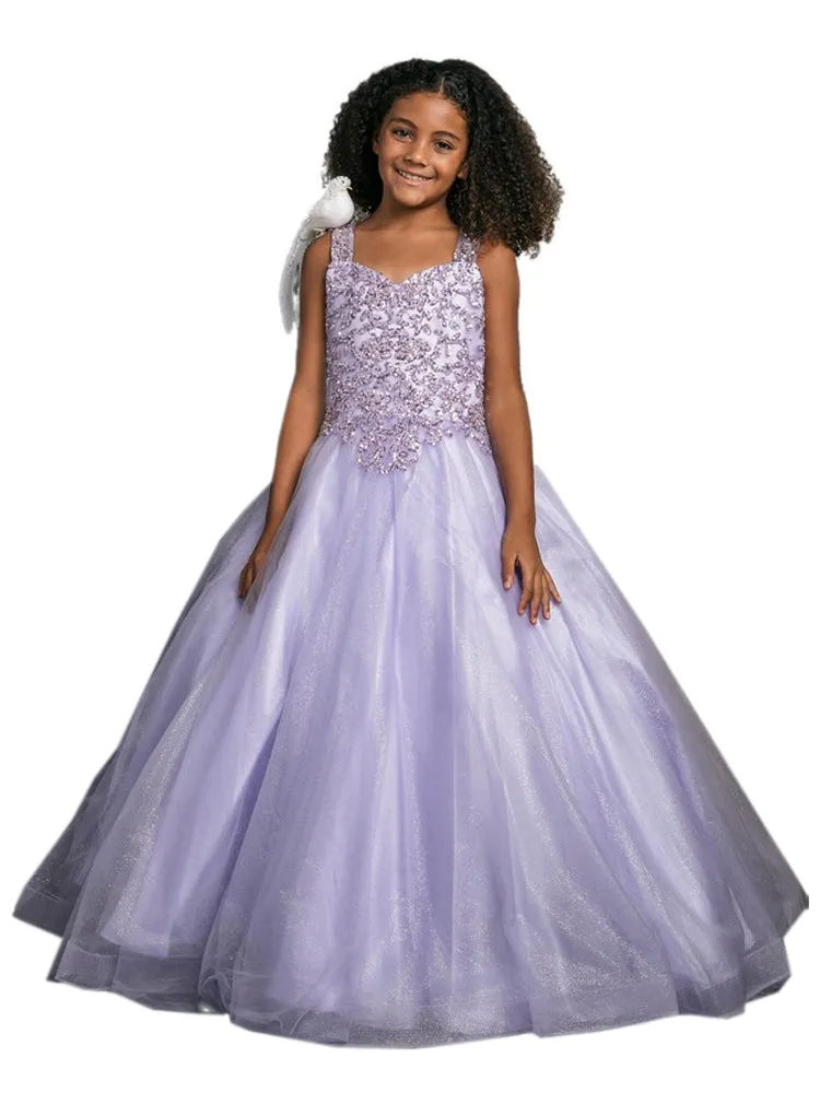Girls Embroidered Bodice Glitter Lace Tulle Gown, Size 12