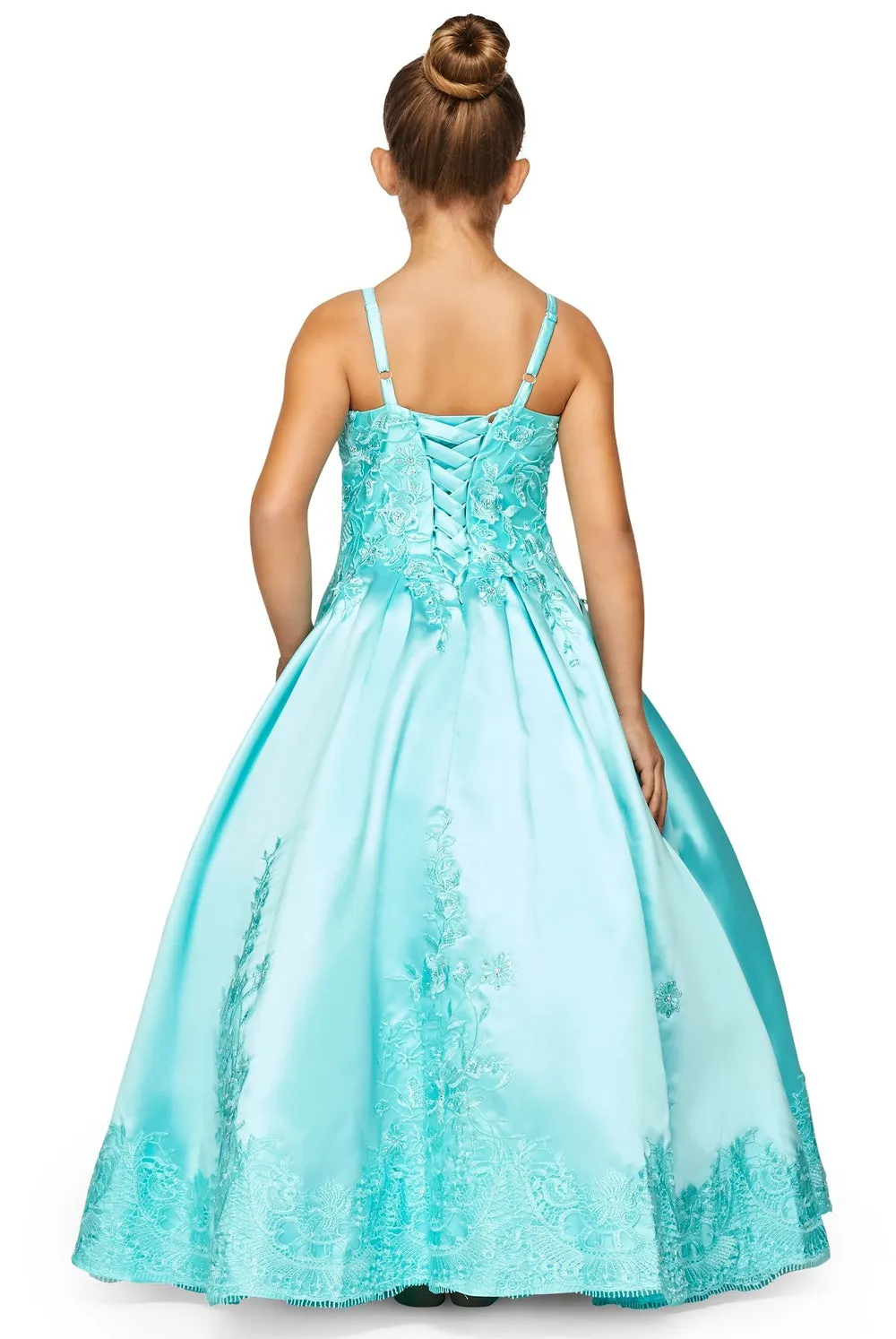 Girls Floral Lace Applique Princess Ball Gown Dress 2-16