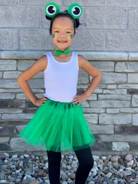 Girls Green Frog Costume - Complete Kids Costume Set with Green Tutu Skirt, Bow Tie, & Headband