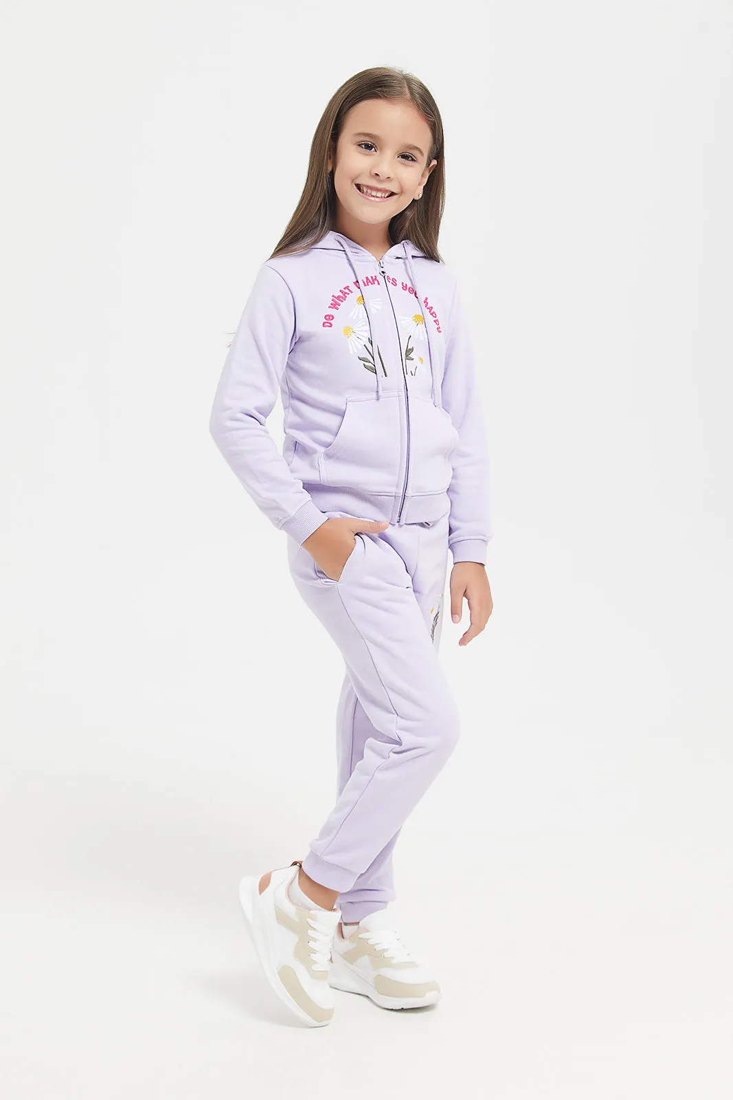 Girls Lilac Zip Thru Jogger Set (2 Piece)