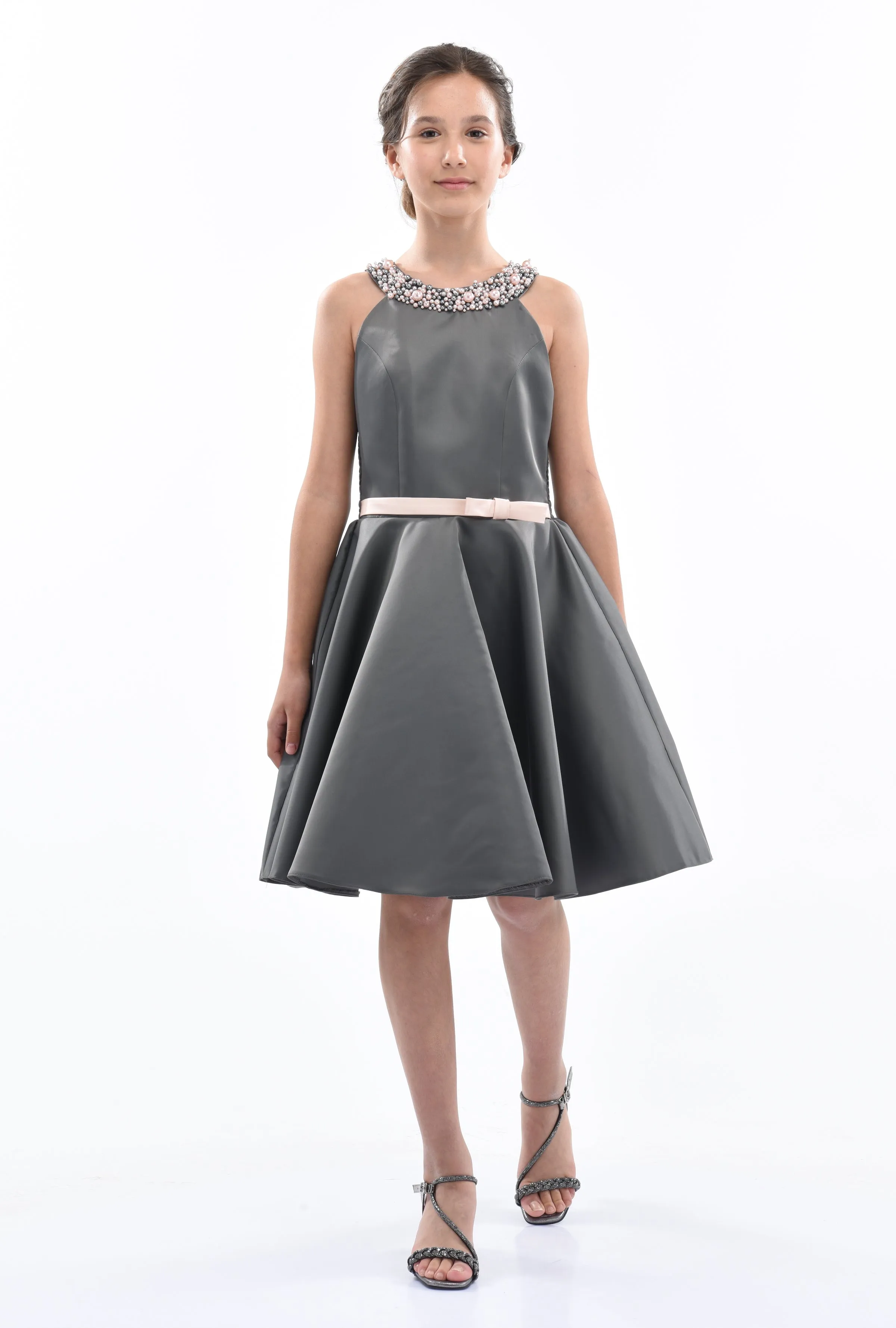 Gray Cardona Pearl Halter Dress