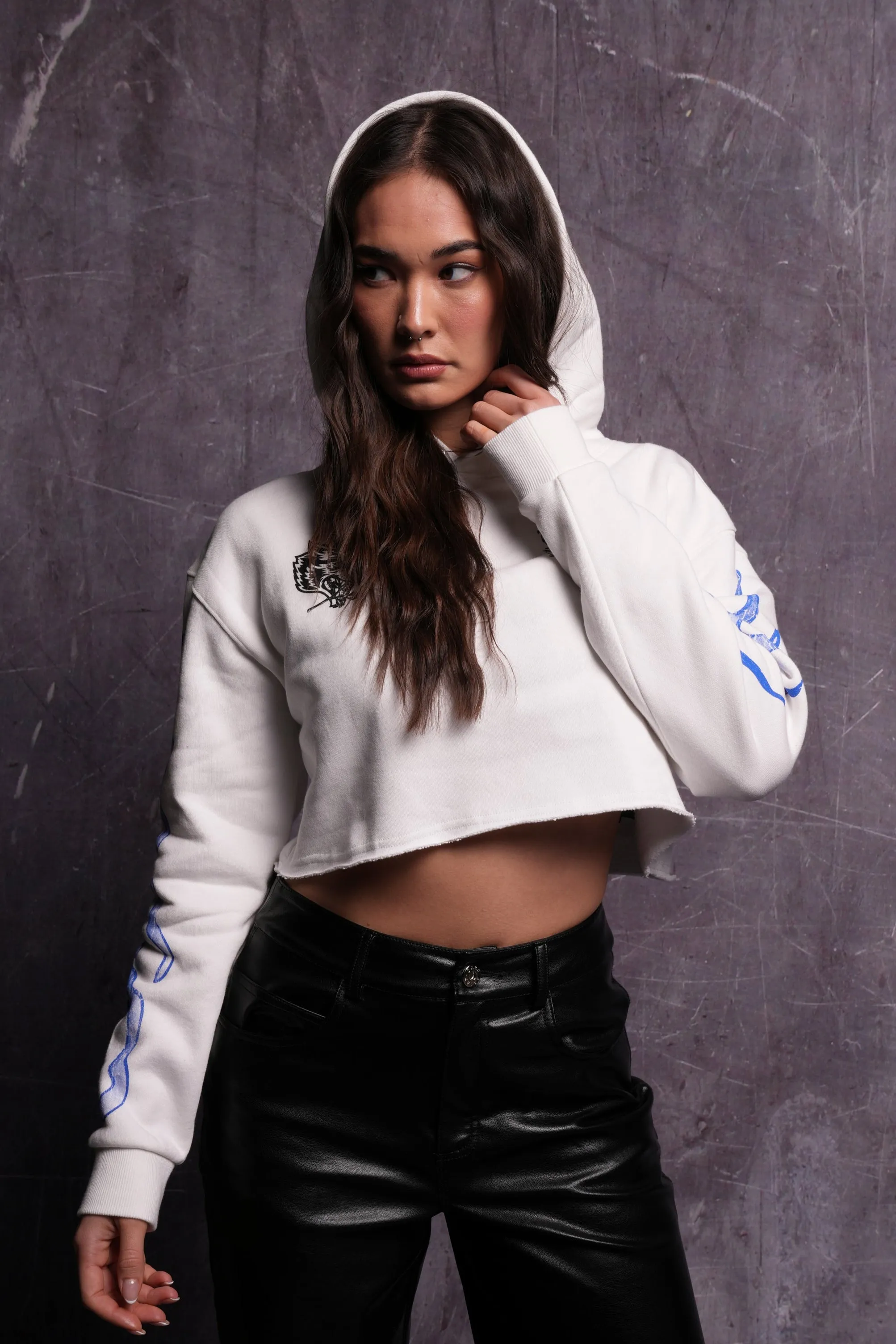 Infernal Bloom "Pierce" (Cropped) Hoodie in Cream