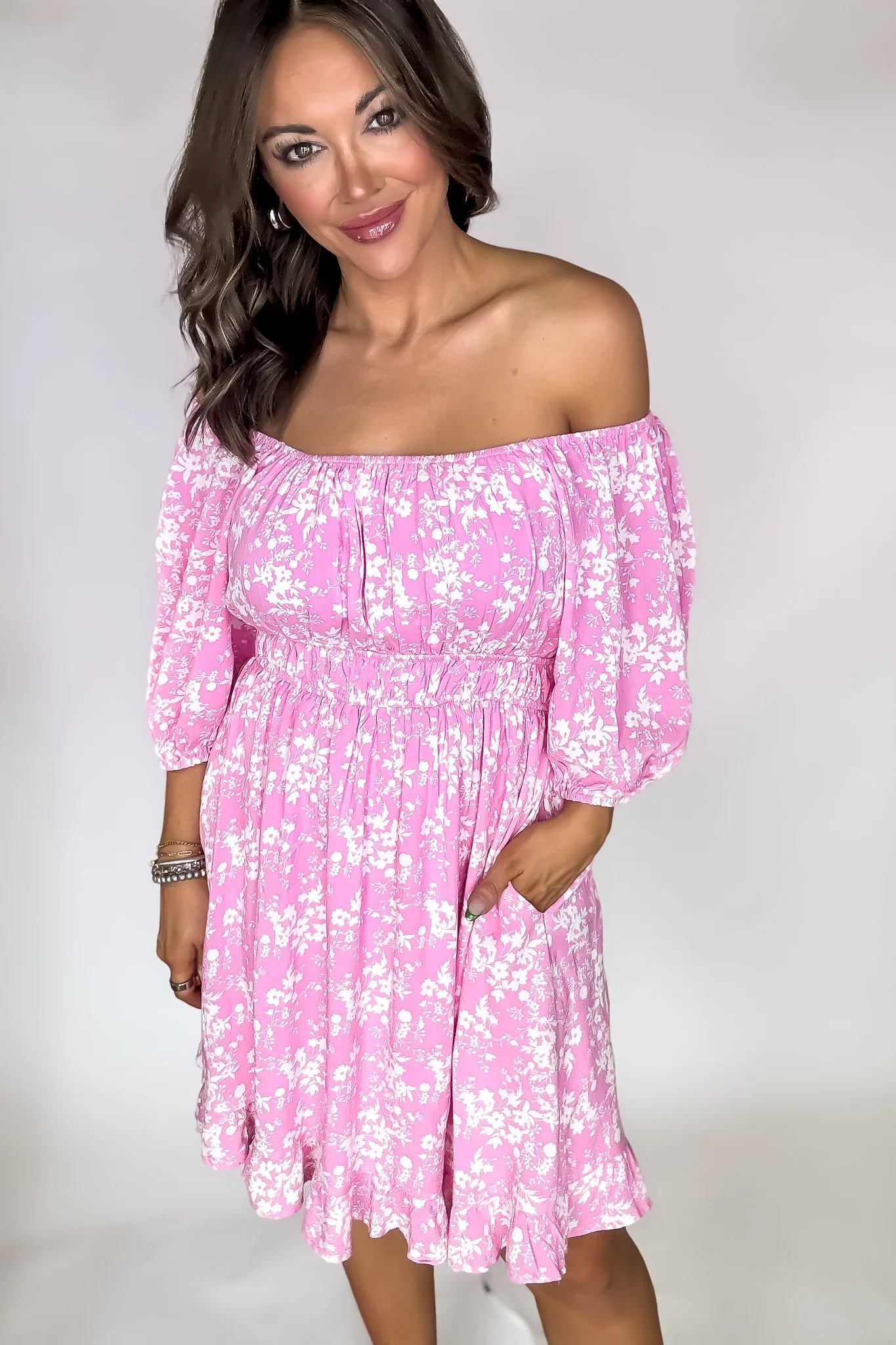 Jasmine Flower Print Square Neck Ruched Mini Dress