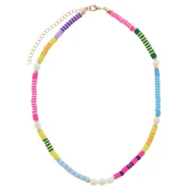 Kids 14" Multi Colorblock with Rubber Sequin and Pearl Accents Necklace