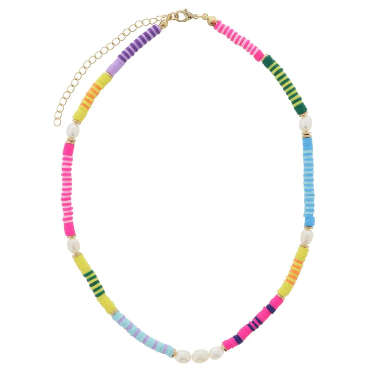 Kids 14" Multi Colorblock with Rubber Sequin and Pearl Accents Necklace