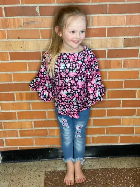 Kids Pink Clover Top and Jeans Set