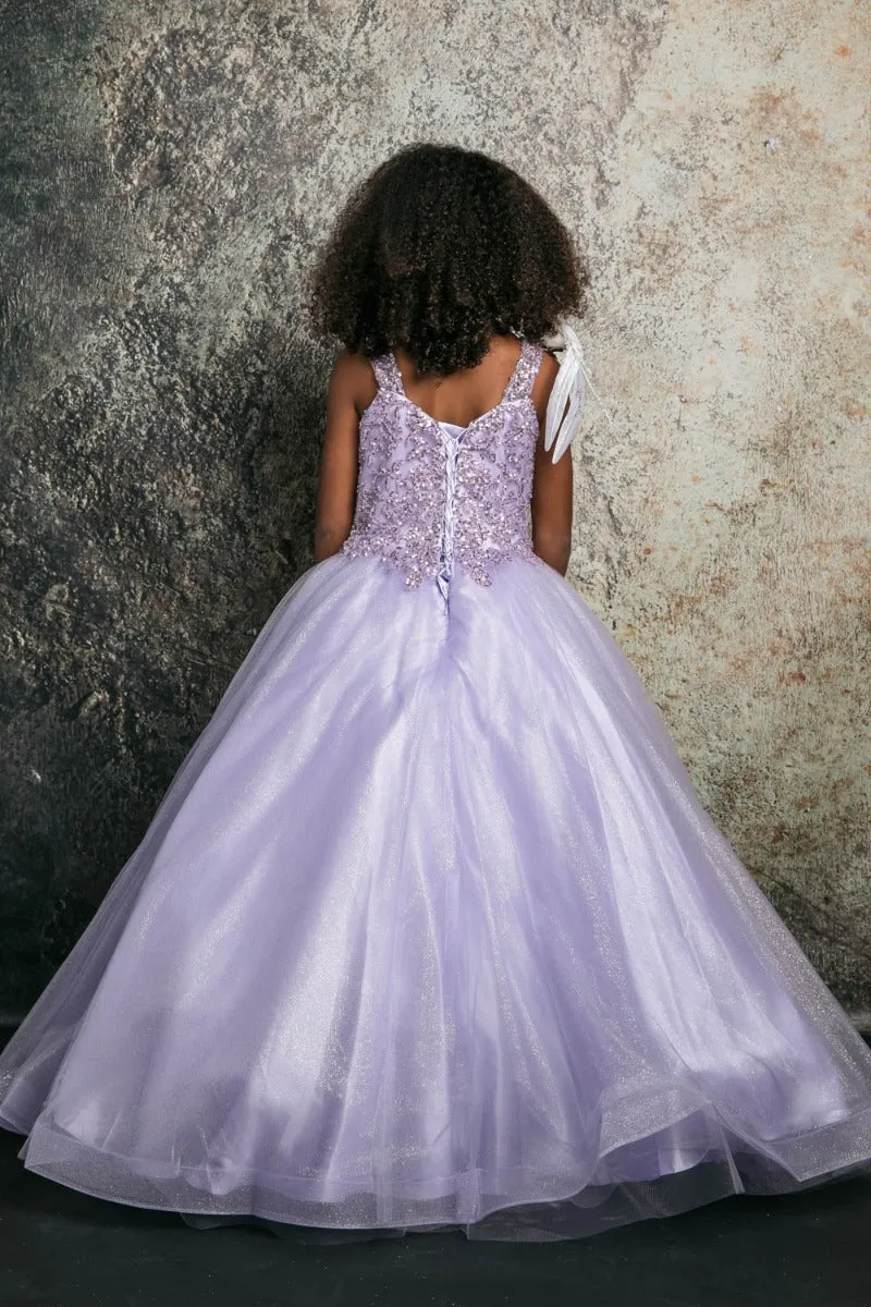 Little Girls Lilac Embroidered Bodice Glitter Tulle Gown 2-6