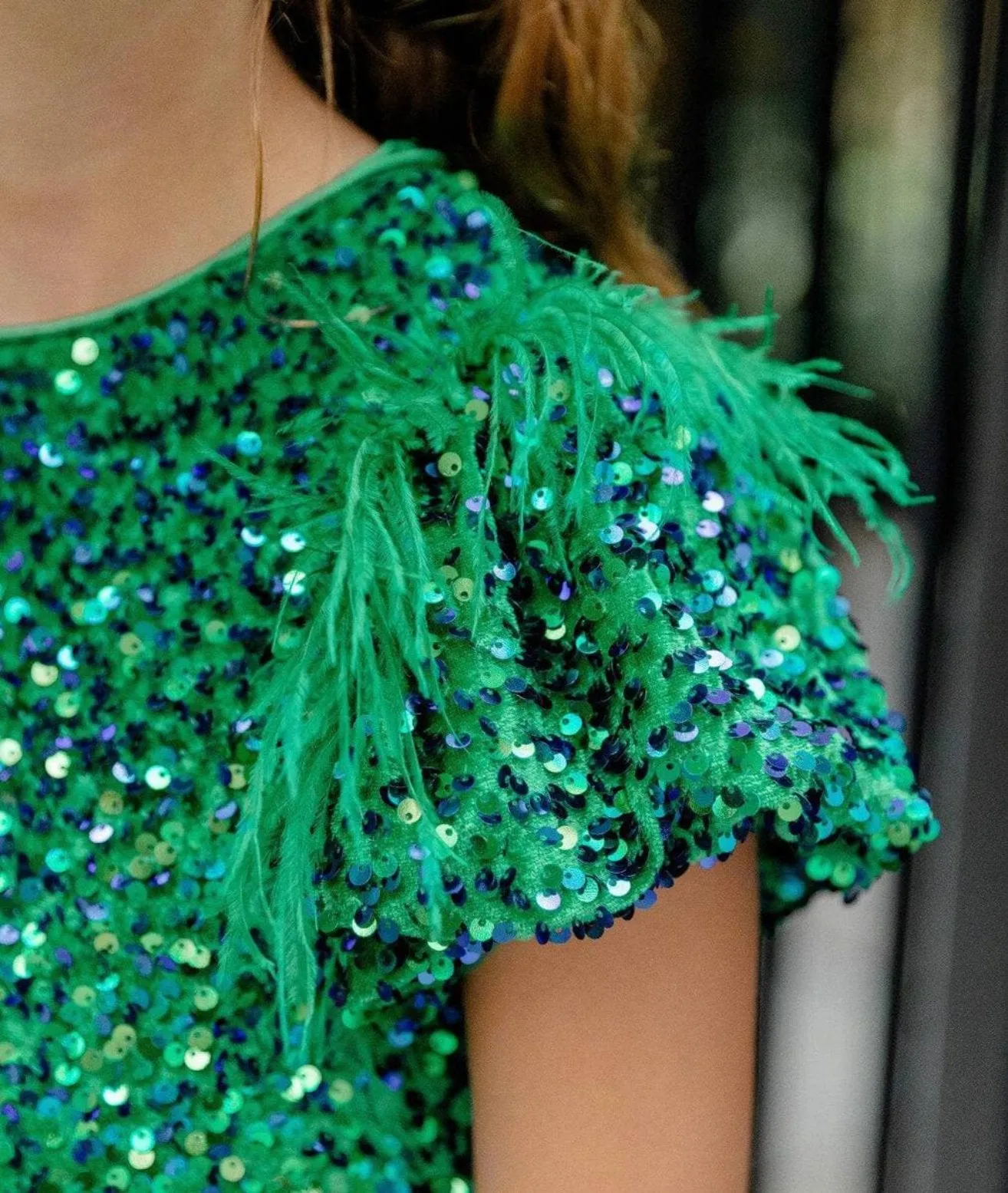 Lola and The Boys Emerald Green Sequin and Feather Dress