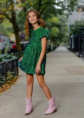 Lola and The Boys Emerald Green Sequin and Feather Dress